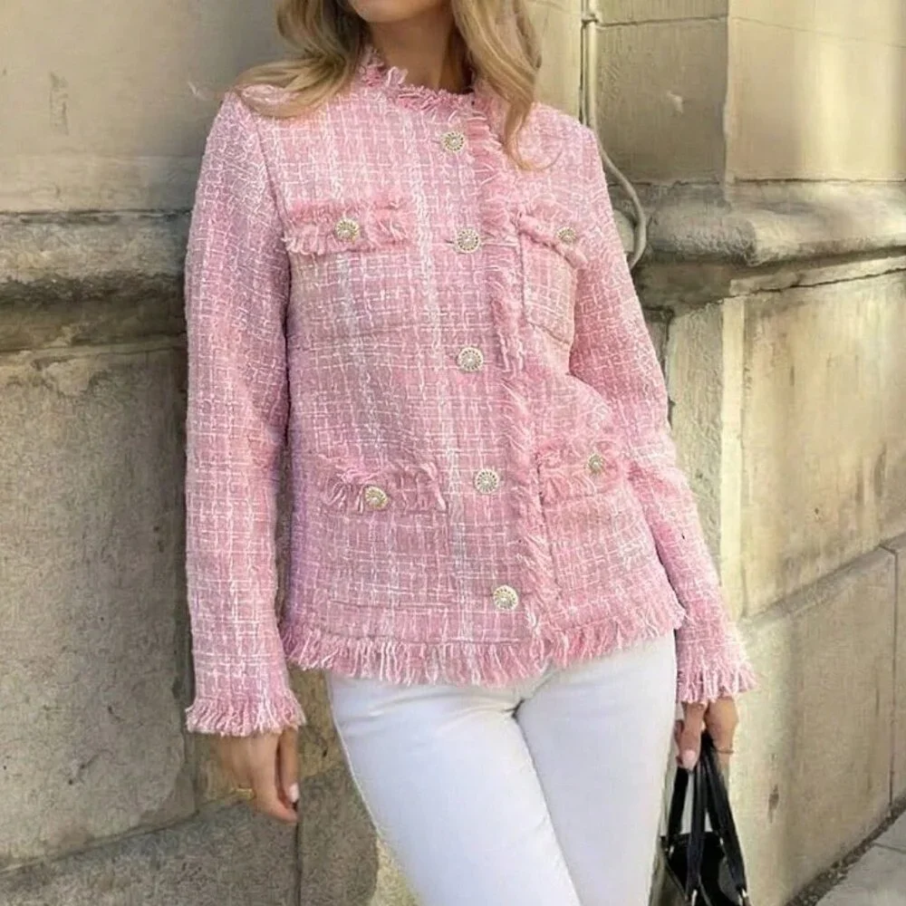 Pink Elegant Women's Tassel Fitted Jacket - Picture 6 of 10
